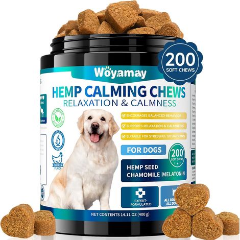 Calmantes pour Chien, 200 Pièces Calmant à Mâcher pour Chiens, pour Accompagner Lors de Moments de Séparation, Voyage, Feux d’Artifice ou Orages, Saveur Poulet (1/5)