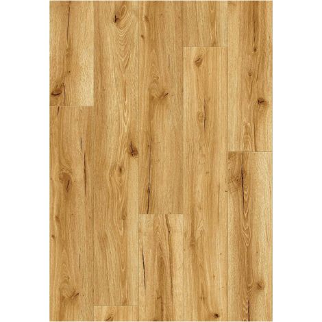 Suelo vinílico SPC Click Narvo, Roble Silvestre Rústico Marrón Dorado, efecto madera, con Aislamiento Acústico Paquete de 8 lamas (2,225 m²) (1/5)