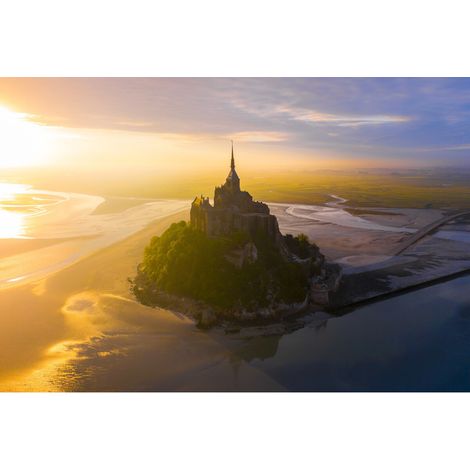 Tableau sur toile sunrise Mont-Saint-Michel 65x97 cm - Impression sur Toile Murale Décorative - Image imprimée en HD sur Toile - Toile sur Châssis en Bois FSC - Fabriqué en France (1/4)