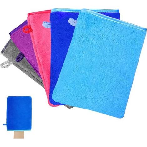 Gants de Toilette en Microfibre, 15 X 20cm, 5 Gants de Nettoyage du Visage Doux, Chiffon de Bain en Microfibre en Toison de Corail (1/5)