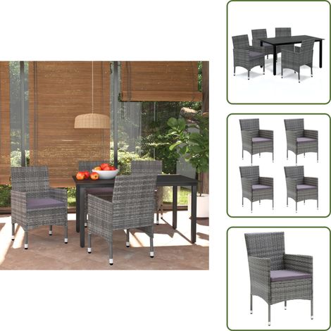 Cuscini per seduta - vidaXL Set da Pranzo per Giardino 5 pz con Cuscini Polyrattan Grigio - Arredamento da giardino
