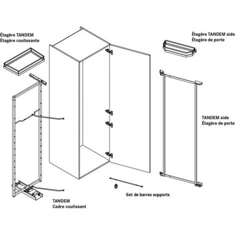 Kit de cadre pour meuble de cuisine Tandem 2 Pull-Out - hauteur 1700 x largeur 600 mm - finition anthracite - 5 étagères - KESSEBÖHMER