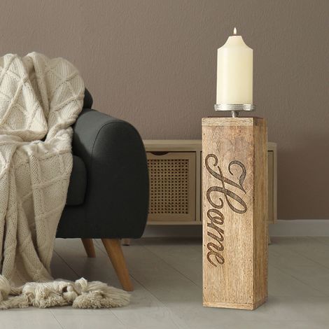 Kerzenhalter Kerzenständer Mango Holz Wohnzimmer Deko Home Schriftzug, Alu Holz, handgearbeitet, BxH 10x38,5 cm (1/5)