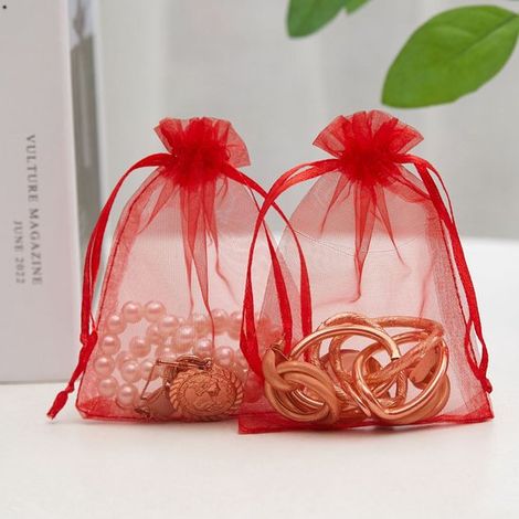 50 sacchetti in organza con coulisse, ideali per confezionare gioielli, spezie, dolciumi, ecc., decorazioni per feste, 10 x 15 cm, colore viola. (1/5)