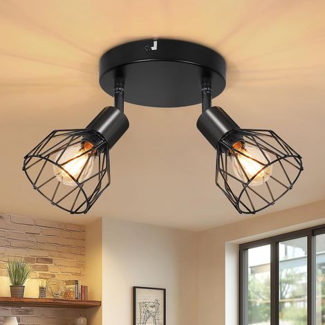 Luminaire Plafonnier LED Rond, E14 Spot de Plafond 2 Spots, Noir Plafonnier Chambre Orientable, Moderne E14 Rampe Spot Applique Plafond Intérieur pour Salon Cuisine Couloir, Sans Ampoule (1/5)