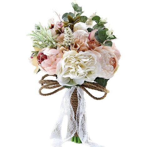 Brautstrauß aus künstlichen Pfingstrosen und Rosen für Braut und Brautjungfern, handgefertigter Seidenhochzeitsstrauß, Brautstrauß mit Blumen. (1/5)