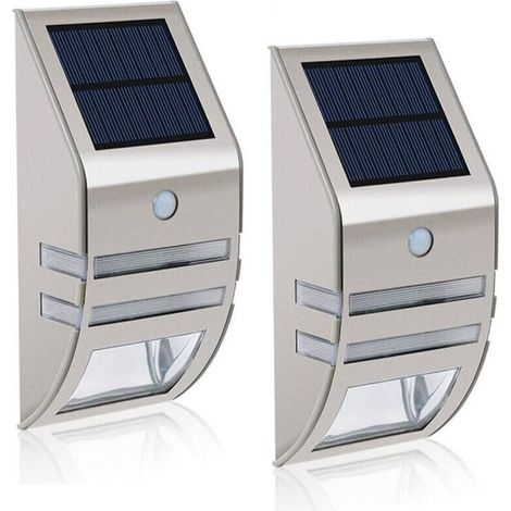 2er-Set LED-Solarleuchten – Wasserdicht – Edelstahl – Außenwandleuchten – Mit Bewegungsmelder – 90°-Weitwinkel – Beleuchtung für Garten, Terrasse und Wege