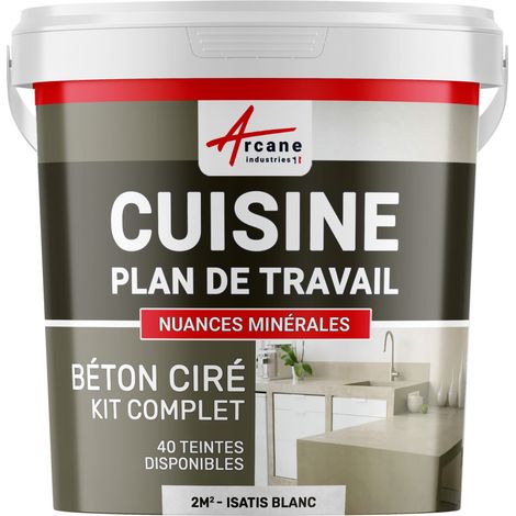 Béton ciré cuisine, plan de travail, crédence, évier sol et mur revêtement mural décoratif kit complet - 2 m² (en 2 couches) Isatis Blanc - ARCANE INDUSTRIES