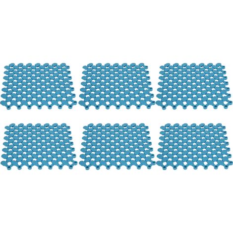 Lot de 6 tapis de sol antidérapants emboîtables 20x20cm pour cuisine, salle de bain, douche, piscine, balcon (bleu) (1/5)