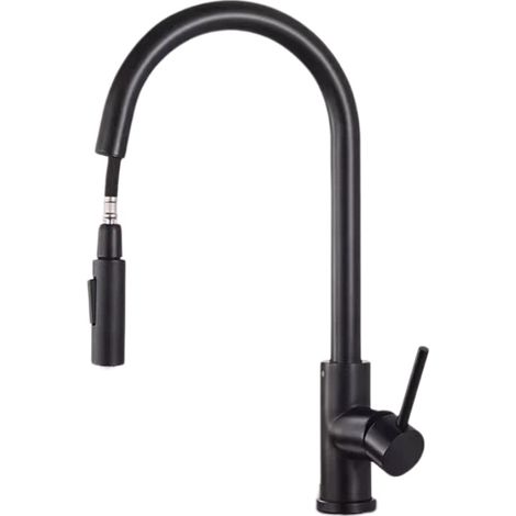 Robinet de cuisine noir mat avec douchette extensible, mitigeur pivotant à 360° en acier inoxydable, robinet d'évier à 2 fonctions