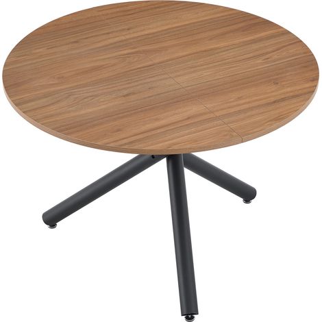 Table basse ronde en MDF effet noyer avec base métallique noire à 3 pieds croisés (1/5)