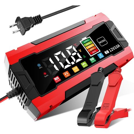 10A Chargeur de Batterie Voiture, 12V 10A LiFePO4 Chargeur Batterie pour Moto avec Réparation Automatisée, 6 Modes Maintien de Chargeur Batterie avec Écran LCD pour AGM/Gel/Wet/SLA