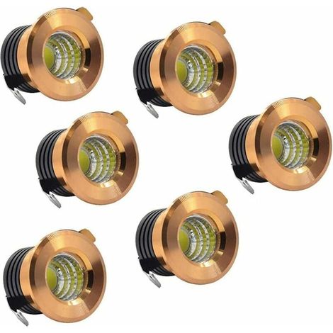 Paquete de 6 mini focos de techo empotrables LED negros Mini foco LED para luz de techo de gabinete, 3W, blanco cálido (1/5)