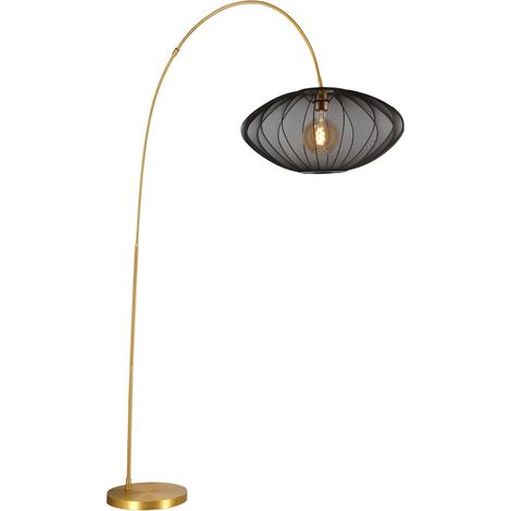 Lampadaire arceau abat jour textile noir et or - e27 - lucide - corina (1/4)