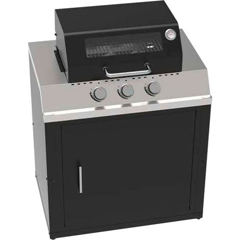 Mobile Cucina Barbecue a Gas 90,2x60,7x94 cm con 3 Fuochi e Armadietto in Acciaio Nero (1/4)