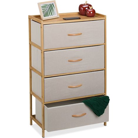 Mueble de almacenaje de bambú con 4 cajones de tela