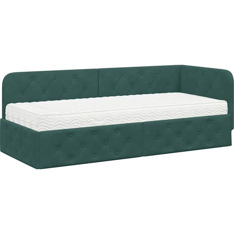 Corner Bed Frame Dark Green 80 x 200 cm Velvet vidaXL