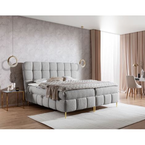 Boxspringbett Schlafzimmerbett GRAZIA 140x200cm Stoff Corbett Silbergrau (1/5)