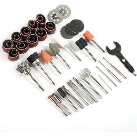 Set di 46 accessori per smerigliatrice elettrica: levigatura/taglio/lucidatura - carta vetrata/spazzola/pietra/testa diamantata
