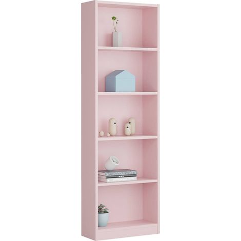 Libreria Artico, Mobile portalibri alta a 5 ripiani, Scaffale da ufficio o cameretta, Scaffale moderno con scomparti, 52x25h180 cm, Rosa