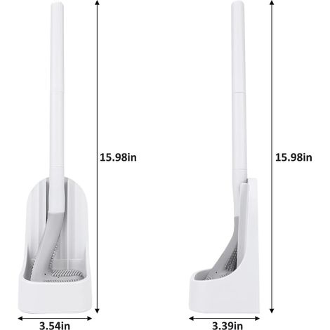 2 Piece Silicone Toilet Brush Set, Golf Head Design, Long Handle, Flexible, 360° Deep Cleaning, Wall Mounted with Removable Anti-Leak Base, Soft Bristles for Cleaning Bathrooms, Toilet, White