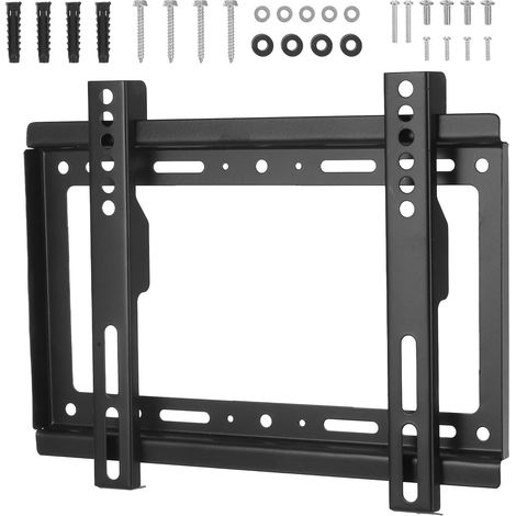 Kit de Montage TV Mural Fin en Fer Noir pour Écrans 14 à 42 Pouces Angles de Vision Réglables, Installation Simple Vis et Outils Fournis, Format Discret Peu Encombrant (1/5)
