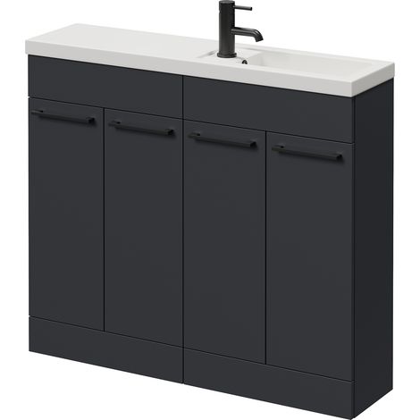 Napoli 250 Gloss Grey 1000mm 4 Door Vanity Unit with Square Silvo Basin - 1000mm - Matt Black 160mm Handle