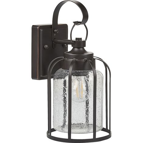 Lámpara de pared de metal negro 36 cm vidrio aplique retro exterior Wooler