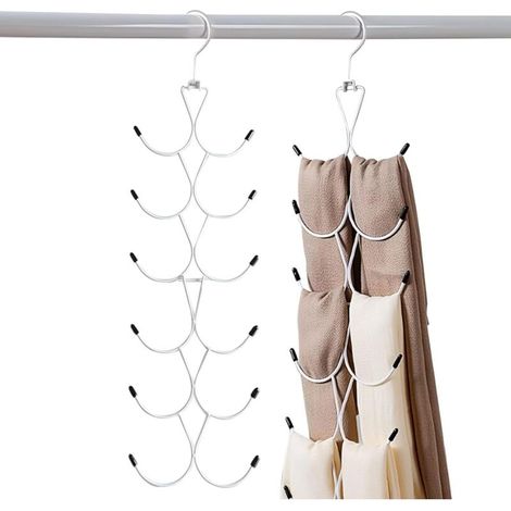 1 Lot de Cintre Foulard,Organisateur D'écharpes avec 12 Crochets,Cintre Porte Cravate pour Garde-Robe,Organisateur de Placard Peu Encombrant pour Foulards,Châle,Ceinture,Cravate (Blanc) (1/3)