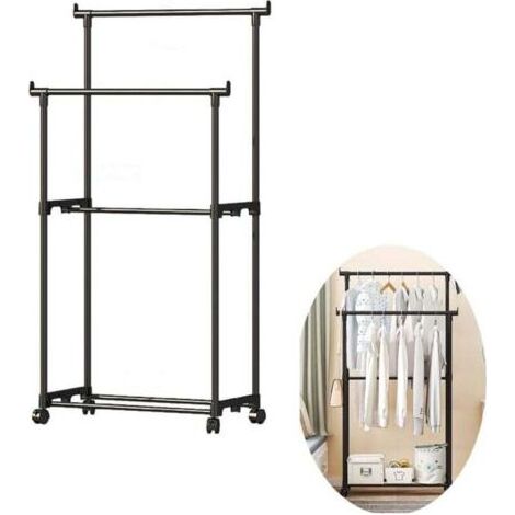 Porte-Manteau à Roulettes, Portant à Vêtements Double Barre portable pour chambre à coucher, salon, magasin de vêtements, Noir (1/4)