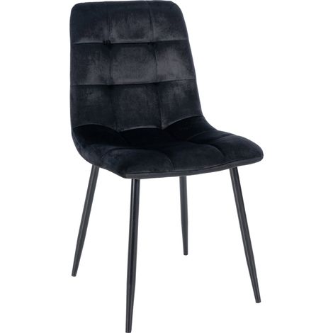 Chaise de salle à manger x1 coutures forme carrées en velours noir pieds en métal noir 100001957
