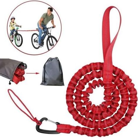 Corde de remorquage de vélo Corde de remorquage pour enfants pour sangle de remorquage de vélo Corde de remorquage élastique pour vélo, capacité de charge 500 lb (rouge - 170 cm) (1/5)