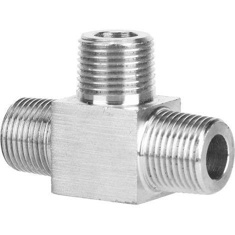 Raccord de tuyauterie 3 voies en acier inoxydable 304, filetage mâle, haute pression, pour eau/gaz/huile, 1/4". (1/5)