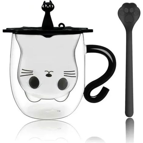Tasse à Café Double Paroi, Tasse Double Paroi Mignonne Cha, 260ml avec Chat Tasse a Cafe Peut contenir du latte macchiato (1/5)