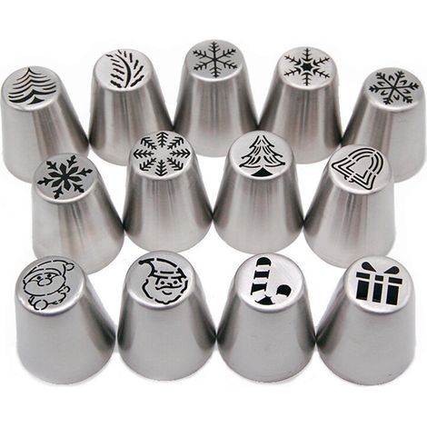 13 Pièces Embouts à Poche en Acier Inoxydable Lisse pour Décoration Gâteaux Noël (1/5)