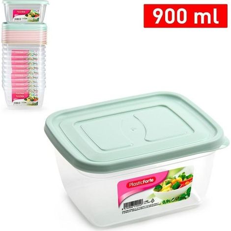 Rechteckiger Kühlschrankbehälter mit buntem Deckel 900 ml