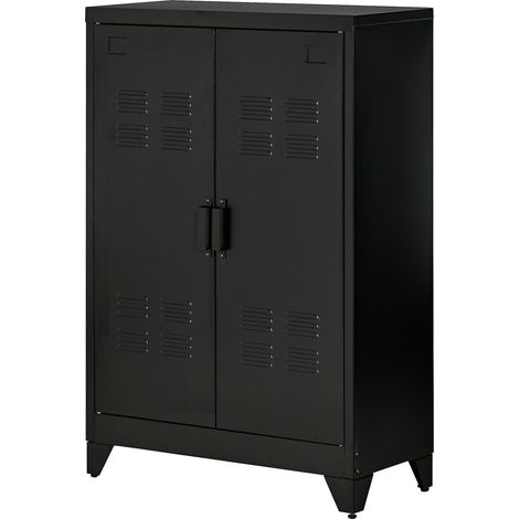 Industrieller 2-türiger Metallschrank für Haus und Garage, 75 x 33 x 110 cm, schwarz