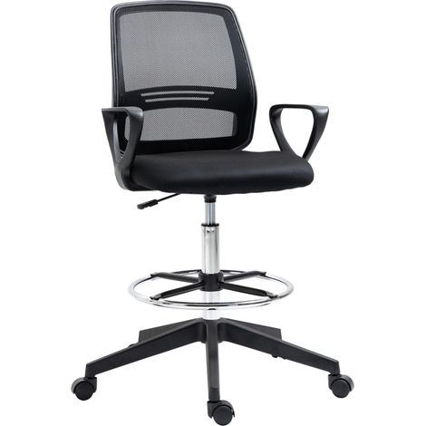Silla alta de oficina ergonómica regulable con reposapiés y ruedas negra MODENUIT (1/5)