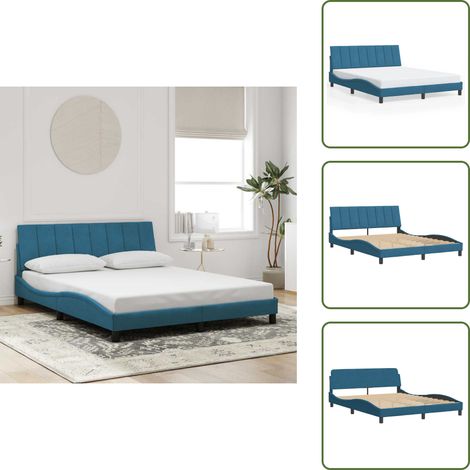 Sommeil - vidaXL Cadre de lit sans matelas Hanko bleu 160x200 cm velours - Confort (1/5)