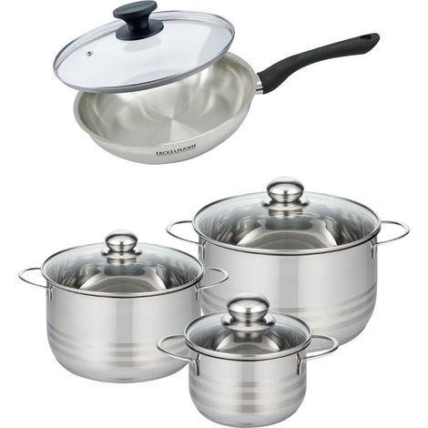 Set de 1 poêle 24 cm en inox et couvercle, 3 faitouts inox 16, 20 et 24 cm Fackelmann Geneva (1/5)