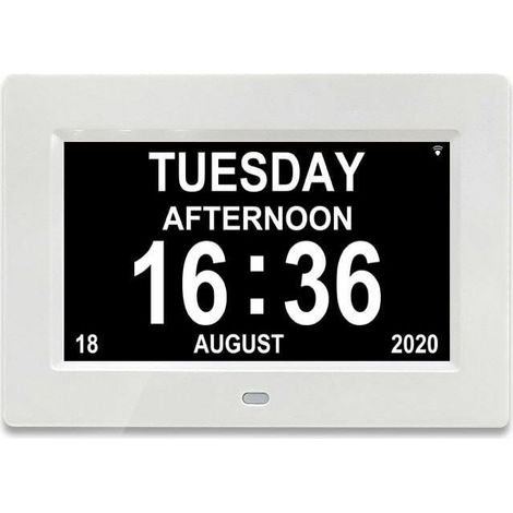 7" LCD Horloge Numérique Calendrier avec Date, Horloge Calendrier avec Date, Jour et Heure Horloge Alzheimer Horloge pour Les Seniors,C'est pour Les Parents (Blanc) (1/5)