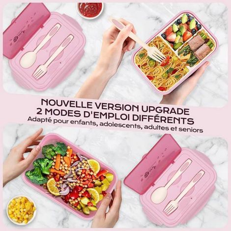 Lunch Box, Boîte à Déjeuner en Plastique pour Enfant Adulte, Boîte à Repas avec Trois Compartiments et des Rose (1/5)