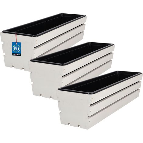 KOTARBAU® Lot de 3 Jardiniere Extérieur - Bac à Fleurs - avec Insert Plastique - Jardiniere Rectangulaire - 60x18x15 cm - pour Terrasse - Jardin - Décoration Extérieure - Blanc (1/4)