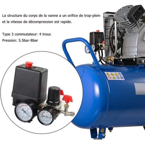 Pressostat Pour Compresseur D'Air - 1/4 Pouces NPT - Réglage 95 À 125 PSI - 240 V 20 A - Avec Manomètre En Fer - Kit Complet (1/4)