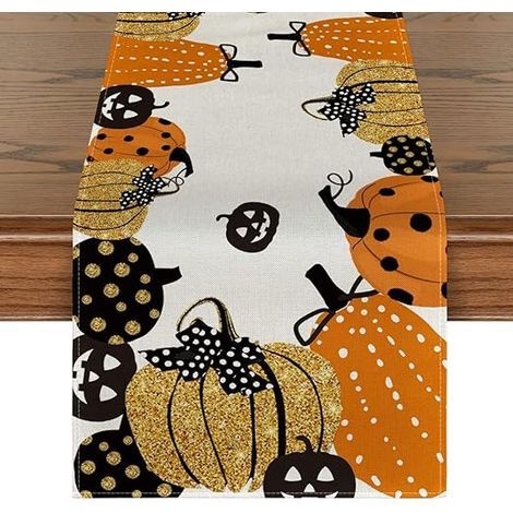 Halloween Nappe,Chemin de Table Décoration Halloween Chemin De Table De La Maison Décoration de Fête d'halloween, Fabriqué en Polyester et Coton, 33x150cm (1/5)