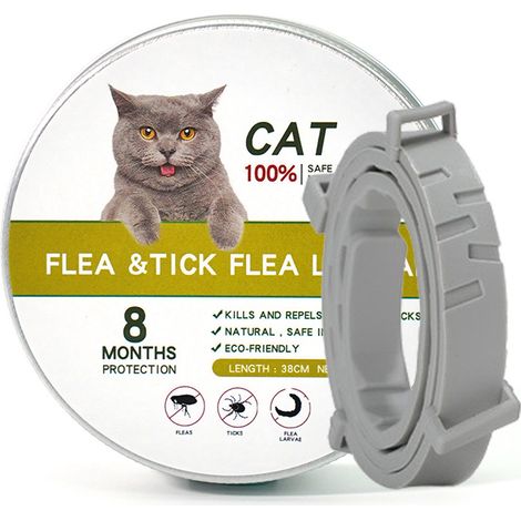 Collier pour chat 1 pièce collier anti-insectes et anti-puces pour chats (chat 18 kg 38 cm, gris) collier anti-insectes et anti-puces (1/2)