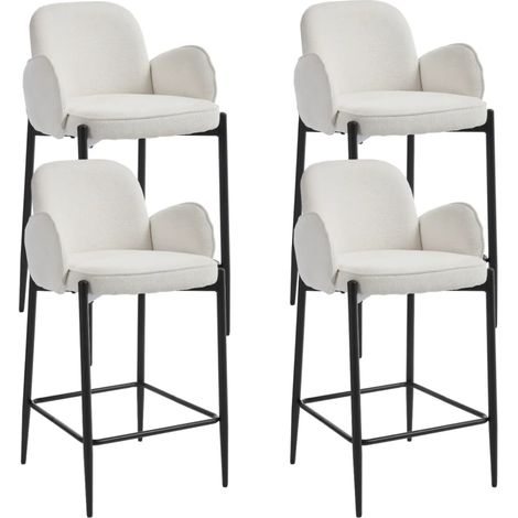 Wahson Set di 4 Sedie Cucina in Tessuto Ciniglia, Sgabelli Cucina Moderni con Braccioli Struttura in Metallo per Ristorante/Cucina Penisola, Bianco