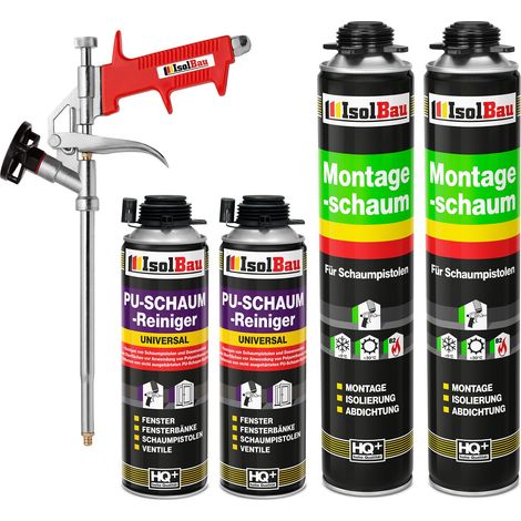 Pistolenschaum Bauschaum Montageschaum 2x 750ml + 2x PU-Reiniger + Schaumpistole (1/5)