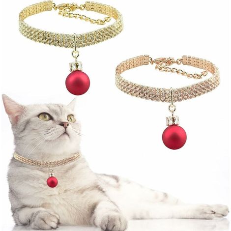 SHINING HOUSE Collar para mascotas, 2 piezas, collar ajustable con diamantes de imitación para perro con cadena de extensión, collar de cristal para mascotas para perros, gatos, cachorros, dorado y or (1/5)