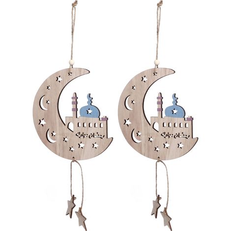 2 Stück Mond-Hängedekoration Eid Al-Fitr Ornamente Dekorationen Anhänger Kunsthandwerk für Zuhause JM00467 (1/5)